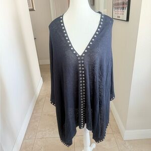 Navy sweater Poncho with Silver Studs